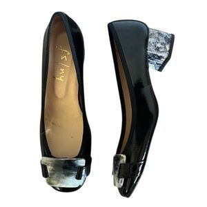 French Sole NY Sonja Morgan Black Jolie patent leather Heels marble heel and toe